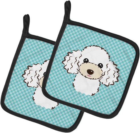 Caroline's Treasures BB1195PTHD Checkerboard Blue White Poodle Pot Holders, Kitchen Heat Resistant, 7 1/2 x 7 1/2