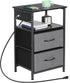 NANANARDOSO Nightstand with Charging Station, Small Bedside Table with 2 Fabric Drawers