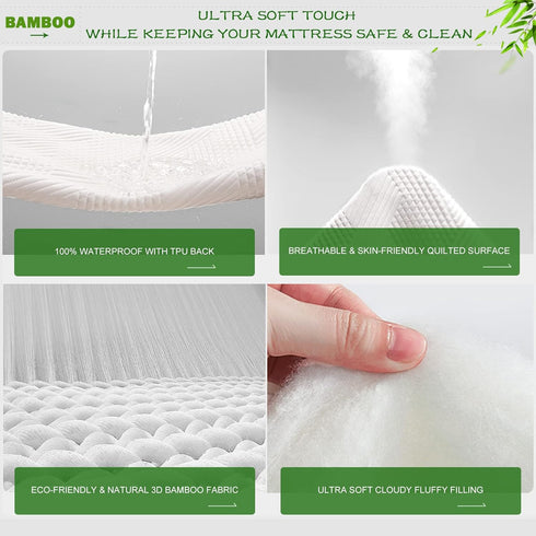 GRT King Size Waterproof Mattress Protector - 3D Air Fiber Cooling Breathable Mattress Pad, Ultra Soft, Fits 26'' Deep