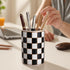 countertop Checkered Bathroom Toothbrush Holder, Bathroom Black and White Ceramic Toothbrush Holder, Modern Toothbrush