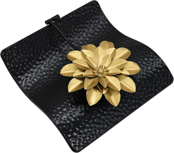OwlGift Black Flat Napkin Holder w/Golden Flower Weighted Arm, Metal Cocktail Napkin