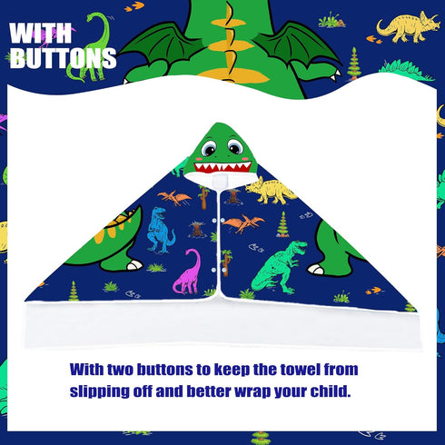 FUTBU 30x50 Dinosaur Hooded Beach Towel for Boys, Soft & Absorbent T-Rex Dinosaur Poncho Towel, Green Blue Bathrobe