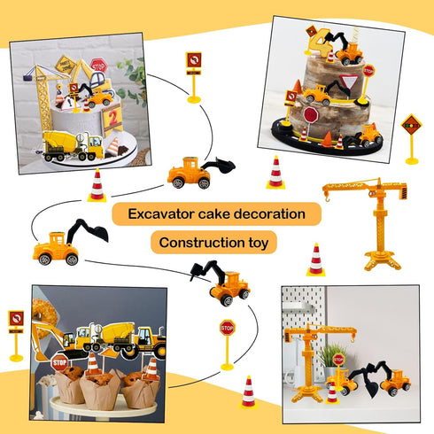21pcs Bulldozer Morofme Construction Cake Toppers Vehicles Cake Decorations Truck Excavator Tower Crane Cupcake Topper
