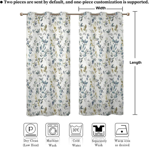 84" 42" 2 Set Renaiss Botanical Herbs Blackout Curtains, Vintage Eucalyptus Leaf Thermal Insulated Bedroom Window