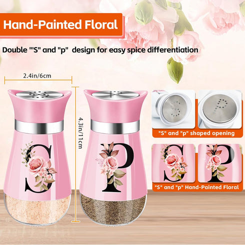 Salt and Pepper Shakers Set, 4 oz Pink Kitchen Accessories, Stainless Steel & Glass Spice Dispenser Classic, Refillable Design, Farmhouse Salt Pepper Shakers Cute Kitchen Decoration (Pink) by H&Foumre