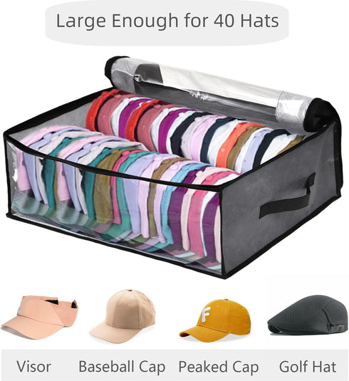 AVLA 4 Pack Hat Storage for Baseball Caps, Non-woven Wide Organizer Bag with 2 Sturdy Handles for Home Travel
