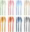 Large Flatware Sets, Plastic Serving Utensils for 8, Vibrant Colors, Reusable Camping Dish Set with Fork, Spoon, Knife