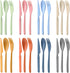 Large Flatware Sets, Plastic Serving Utensils for 8, Vibrant Colors, Reusable Camping Dish Set with Fork, Spoon, Knife