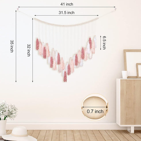 Luxbrand Large Macrame Wall Haning Boho Home Decor, Blush Pink Tassel Wall Decor Bohemian, Bedroom Living Room Girls