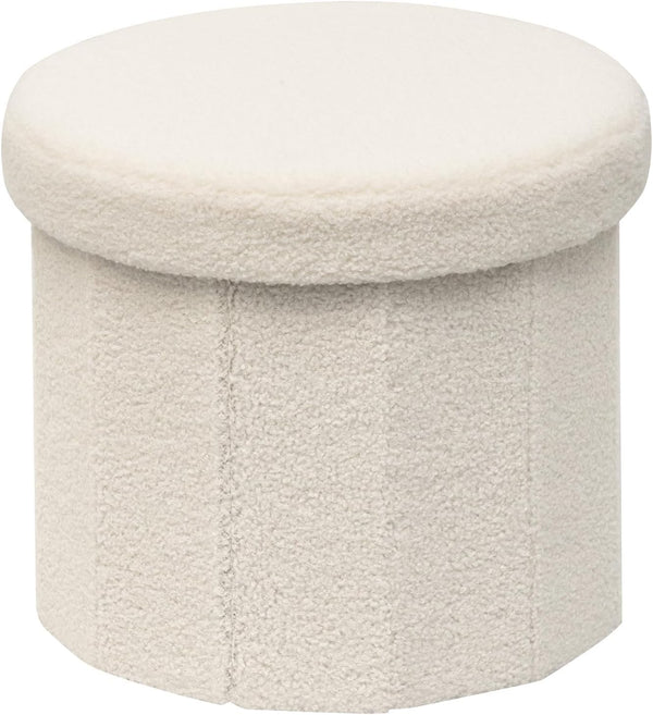 PINPLUS Round Storage Ottoman Cube Footrest - Versatile Boucle & Faux Teddy