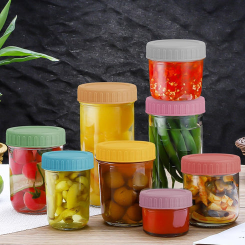 Vaincre 8PCS Mason Jar Lids, Colored Plastic Regular Mouth Leak Proof Canning Lids with Silicone Rings for Ball Jars