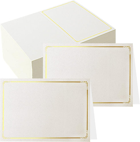 70 Pcs Blank Place Cards with Gold Foil Frame, Fillable Banquet Seat Cards for Wedding Table Setting