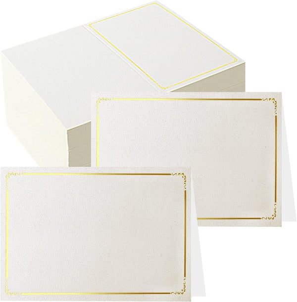 70 Pcs Blank Place Cards with Gold Foil Frame, Fillable Banquet Seat Cards for Wedding Table Setting