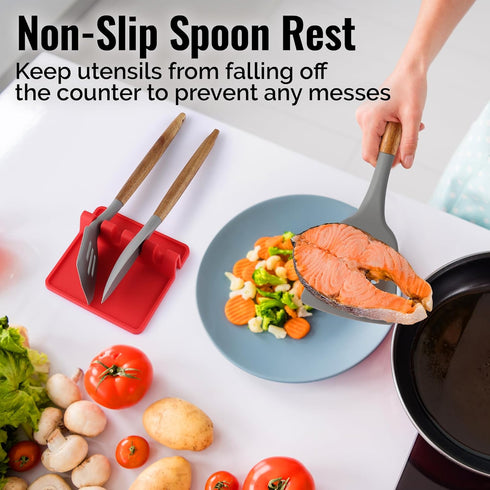 Zulay Kitchen Silicone Utensil Rest with Drip Pad - BPA-Free Heat-Resistant Spoon Holder for Kitchen