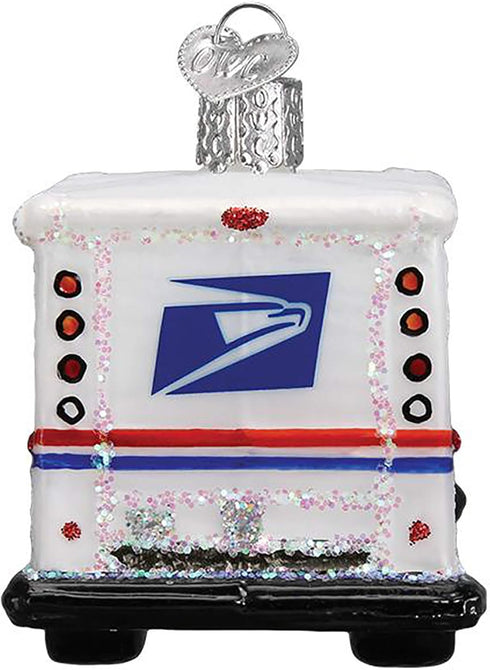 Old World Christmas Ornaments, USPS Mail Truck Glass Blown Ornaments for Christmas Tree