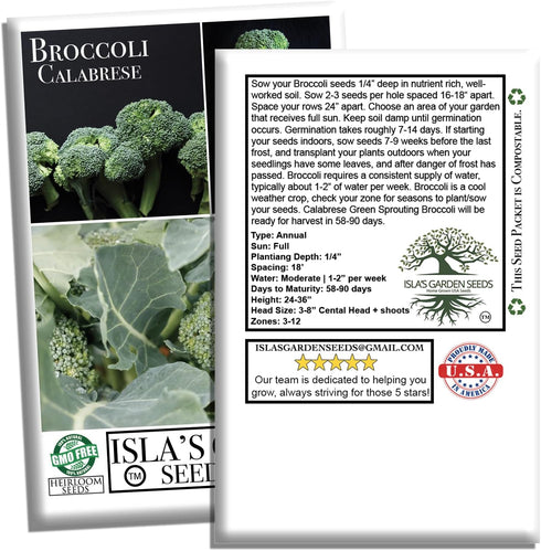 1000+ Calabrese Green Sprouting Broccoli Seeds Non-GMO & Heirloom Seeds, Brassica oleracea, Cool Season Crop, Large