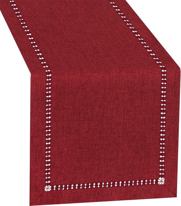 Grelucgo Large Handmade Hemstitched Polyester Table Runners, Cranberry, 14x108 inch