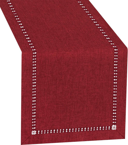 Grelucgo Handmade Hemstitched Polyester Rectangle Table Runners, Cranberry, 14x36 inch