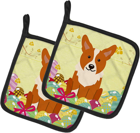 Caroline's Treasures BB6100PTHD Corgi Easter Eggs Pair of Pot Holders, Heat Resistant Kitchen Hot Pads, 7.5 x 7.5