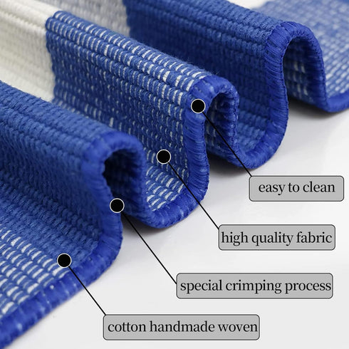 SEEKSEE Cotton Buffalo Plaid Rug, 27.5"x43", Blue and White Checked Washable Doormat for Indoor Outdoor Use