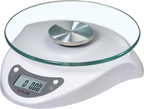 Taylor Digital Kitchen Scale with Glass Platform, Weighs up to 11 Pounds, White