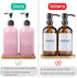 ALELION Dish Soap Dispenser for Kitchen, 16 OZ Glass Hand Soap Dispenser Set with Acacia Wood Tray, Pink Kitchen Decor