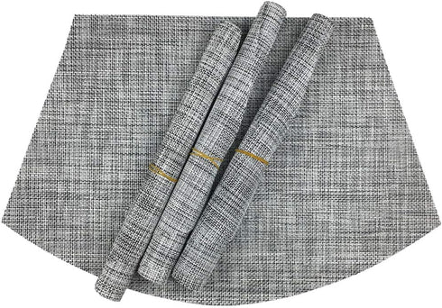 Wedge Placemats Set of 4 Vinyl for Round Tables, Non-Slip Heat-Resistant Easy to Clean Washable Dinner Mats (Gray)