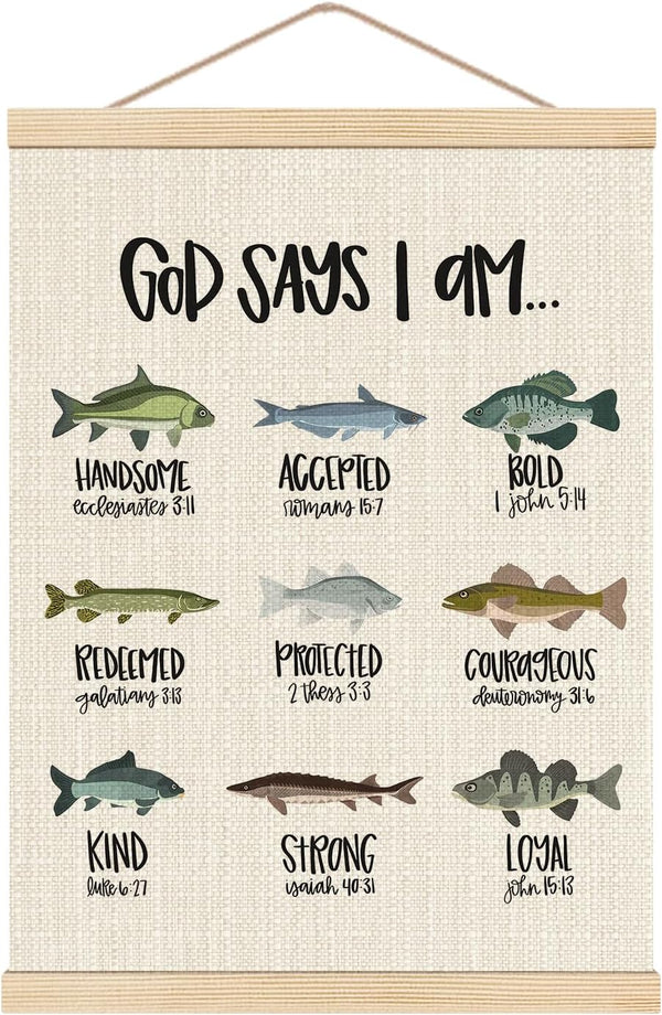 HKTZM Christian Bible Scripture God Says I am Fishing Wooden Poster Hangers 12.5x17