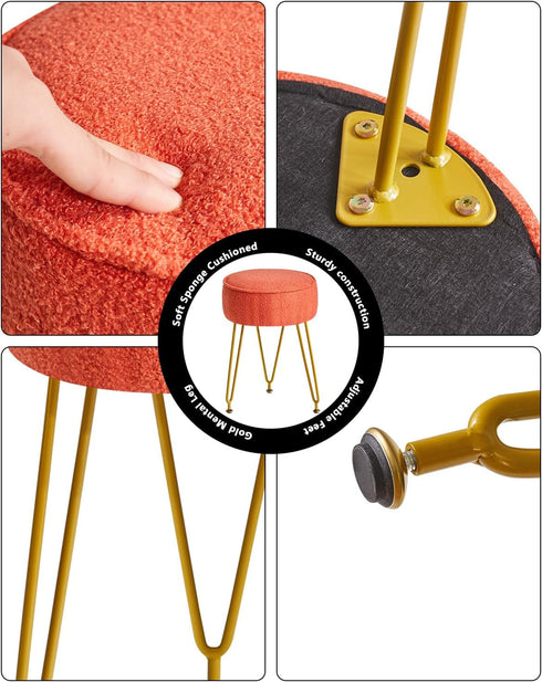 WBD009J IBUYKE Teddy Velvet Round Footrest Stool Ottoman, Makeup Vanity Stool Side Table, Velvet Dressing Table Seat