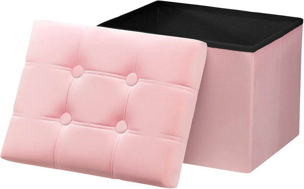 AmasSmile Storage Ottoman Foot Rest Stool, 17 inches Velvet Footstool Bench, Short