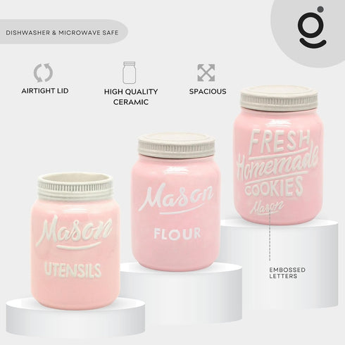 Mason Jar Flour Container, Airtight Kitchen Canisters for Countertop, Durable Ceramic Jar with Lid, Farmhouse Decor