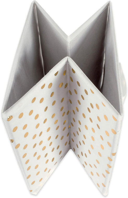 DII Non Woven Storage Collection Polka Dot Collapsible Bin Small Set, 11x11x11 Cube, White with Gold Dots, 4 Piece
