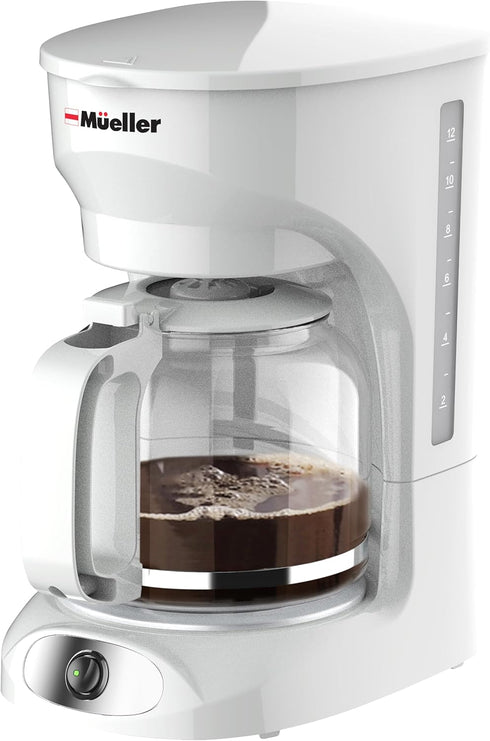 MUELLER HOME 12-Cup White Coffee Maker - Borosilicate Carafe, Auto-Off, Reusable Filter,