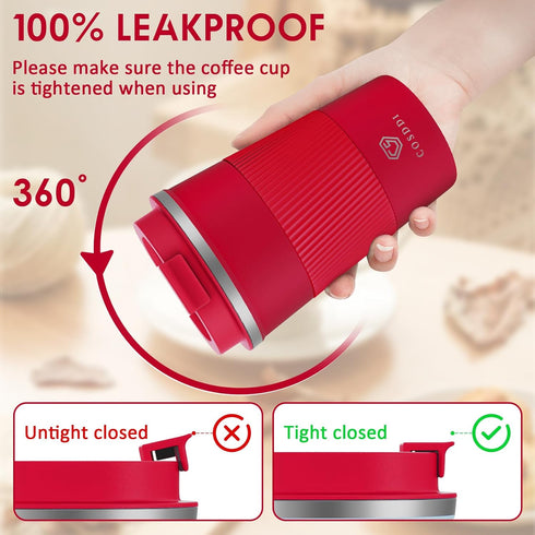 12 oz Stainless Steel Vacuum Insulated Tumbler, Spill Proof Coffee Travel Mug with Lid, Red