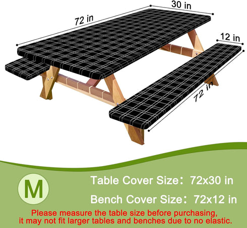 HobbLab Rv,72in,Black Picnic Table Cover with Bench Covers Portable Table Cloth Built-in Storage Pocket Fitted