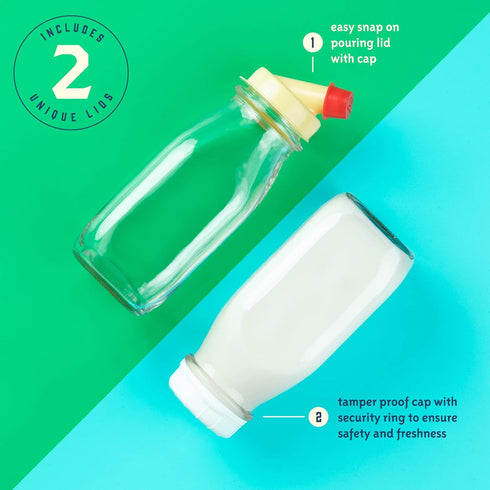12 Oz 12 kitchentoolz Glass Creamer Bottle Square Glass Milk Bottle with Lids- Glass Bottles with Lids - Milk Container