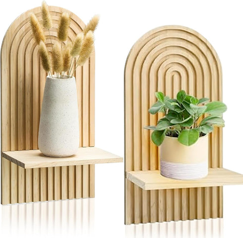 LIYAOLI Boho Wall Shelf Set of 2-15 x 8.6 Inch Arched Wooden Hanging