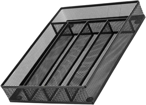 titivate Kitchen Cutlery Tray, Silverware Drawer Organizer with 5 Compartments for Forks/Knives/Spoons (Black)