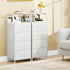 4 Closet Somdot White Nightstand with Charging Station and LED Light for Bedroom, Tall Drawers Dresser with Fabric Bins