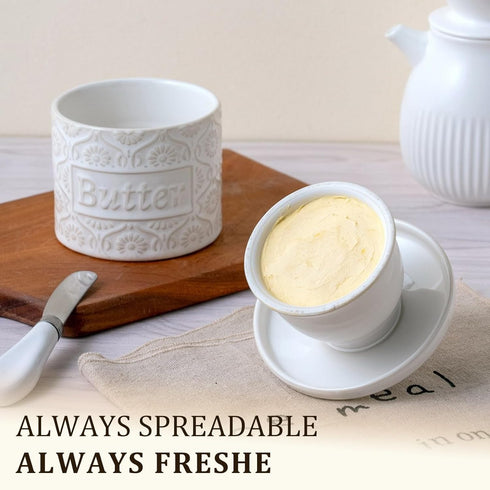 COPORISO Countertop, 6.7 OZ, Ceramic Butter Crock with Lid, French Butter Dish with Water Line for Butter Keeper