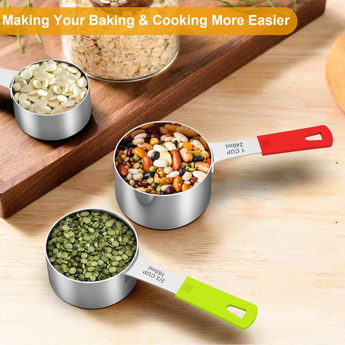 Wildone 8-Piece Measuring Cups Set, Stainless Steel Nesting Cups for Dry and Liquid Ingredients, Dishwasher Safe