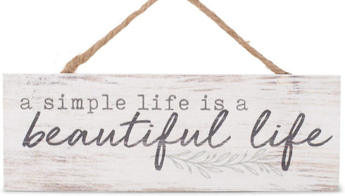 Beautiful Life Whitewash Pine Wood Slat Hanging Wall Sign, 10 x 3.5 Inch