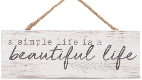 Beautiful Life Whitewash Pine Wood Slat Hanging Wall Sign, 10 x 3.5 Inch