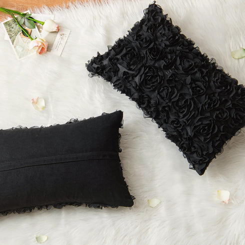 MIULEE 3D Decorative Romantic Valentines Chiffon Rose Flower Throw Pillow Cover, 12x20 Inch Black