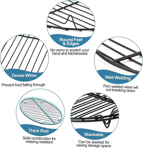 P&P CHEF Round Baking Racks, 3 Sizes - 7.5”, 9”, 10.5”, Stainless Steel Cooking Cooling Rack, Fit Air Fryer & Pot,