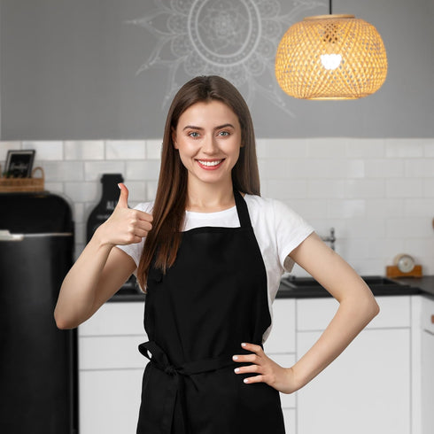 Unisex Bib Aprons - 100% Polyester Chef Apron with Extra Long Ties, Cooking Apron for Men Women