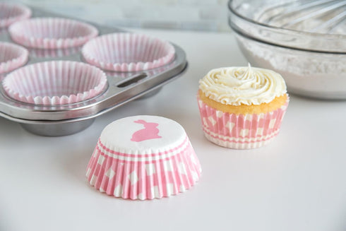Fox Run Gingham Bunny Paper Muffin and Cupcake Liners, Set of 50 Standard Size Wrappers