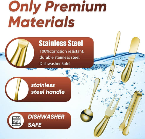 Charcuterie Board Accessories Set, Cheese Spreader Knife, Stainless Steel Mini Serving Tongs, 18 Pieces (Golden)