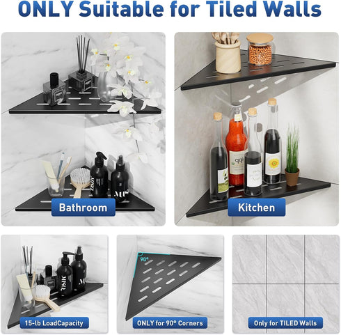 2 Pack, 10" 304 Black,10") lives Corner Shower Shelves Black Corner Shelf for Bathroom, Stainless Steel Grout