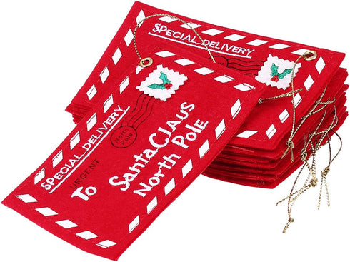 Letter Envelope to Santa Claus, 10pcs Christmas Candy Bag Tree Ornament Embroidery (Red)